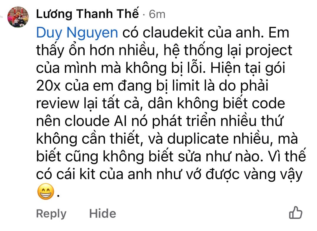 Facebook comment from Lương Thanh Thế