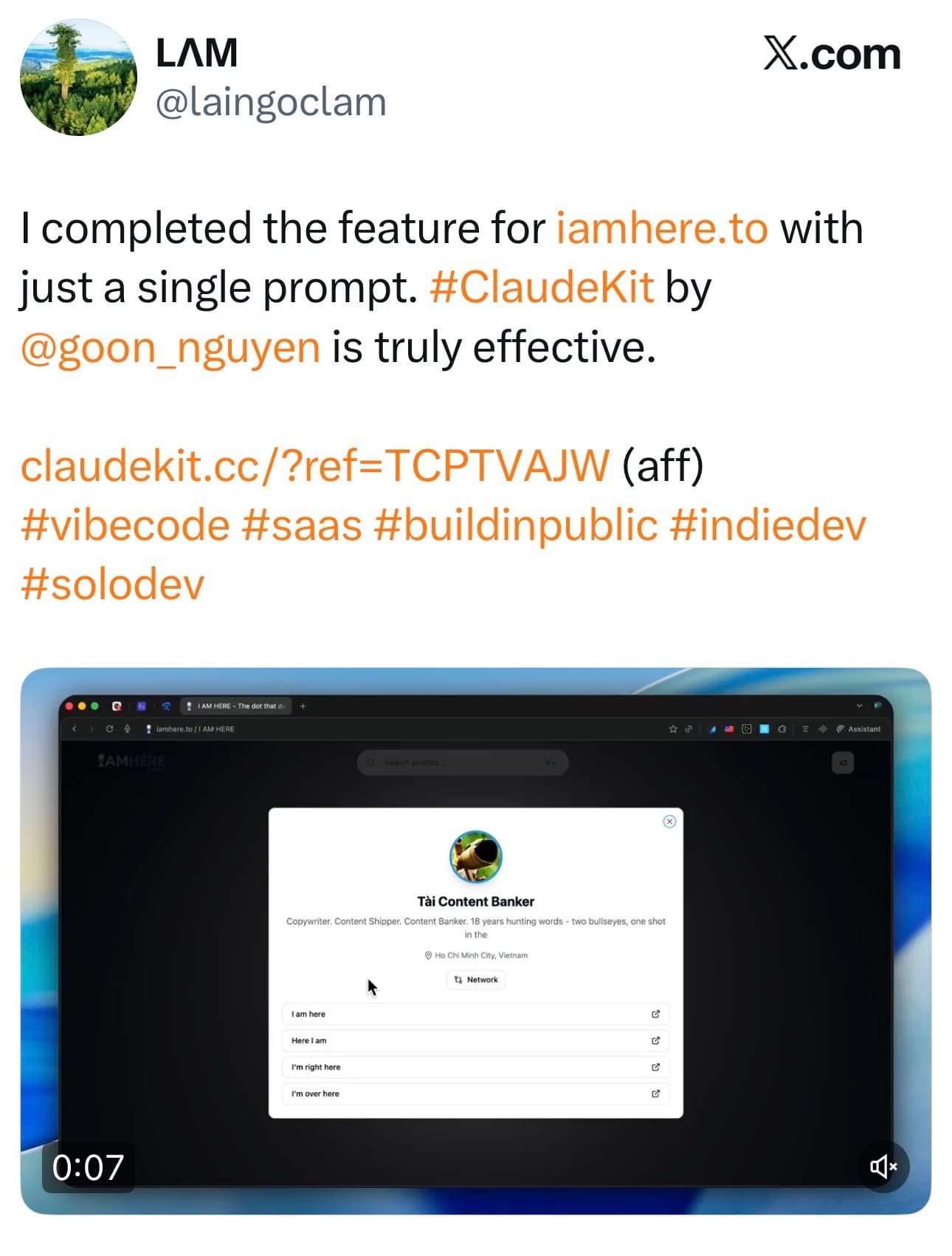 X.com post from LAM (@laingoclam)