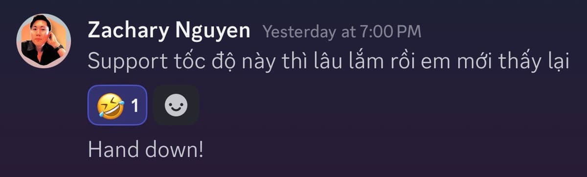 Discord testimonial from Zachary Nguyen